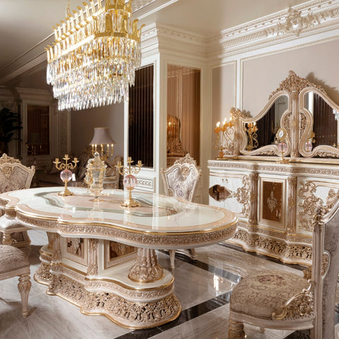 ILYADA Classic Dining Set with Console, Mirror & Showcase