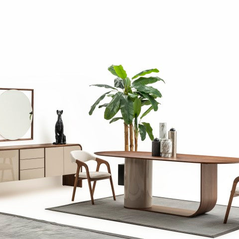 Modern Walnut Dining Set with Console, Mirror & TV Stand