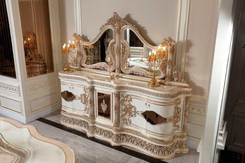 ILYADA Classic Dining Set with Console, Mirror & Showcase