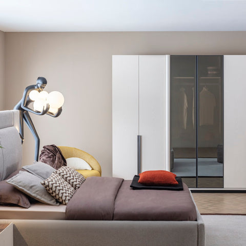 Contemporary Bed Set with Mirrored Wardrobe