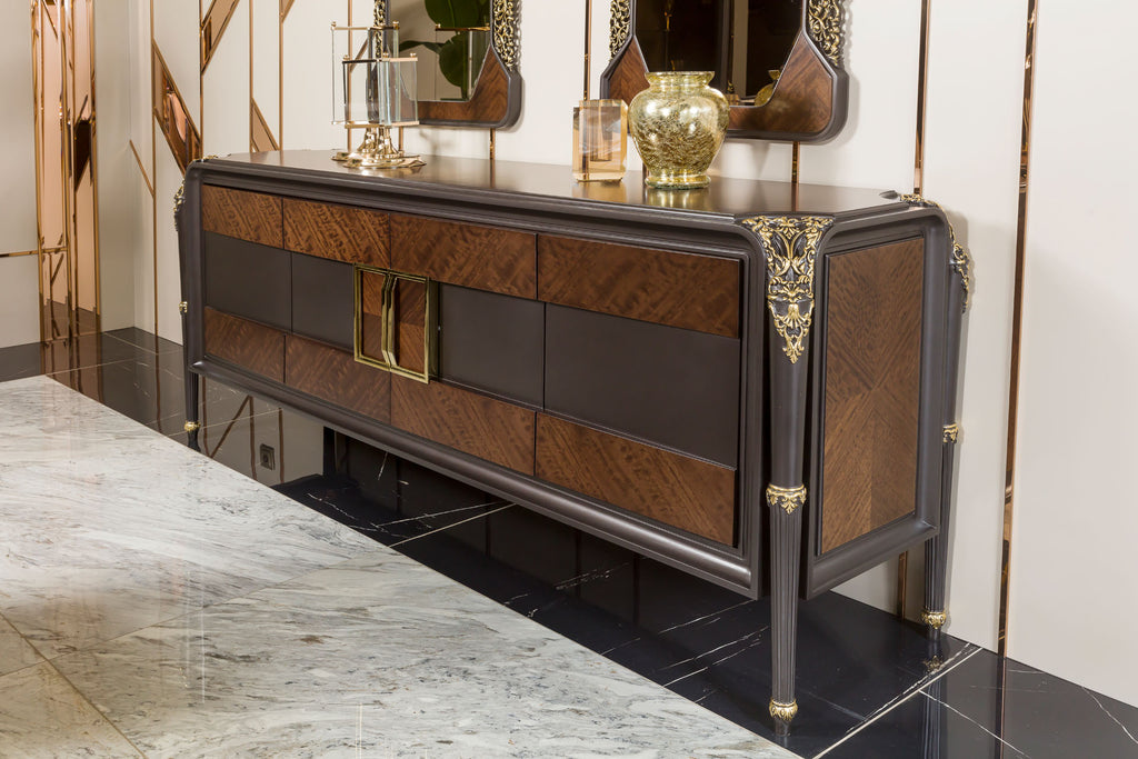 VICTORIA Modern Dining Set with Bar Cabinet – 8 Seater
