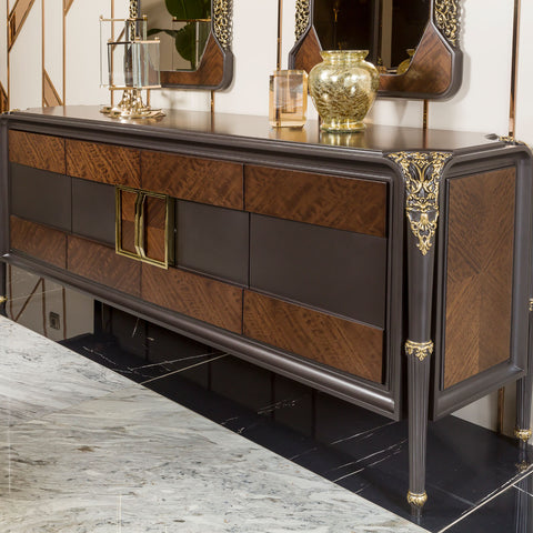 VICTORIA Modern Dining Set with Bar Cabinet – 8 Seater