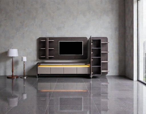Modern TV Unit with Storage & Wall Panel