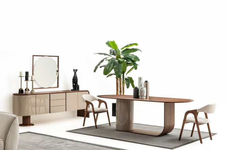 Modern Walnut Dining Set with Console, Mirror & TV Stand