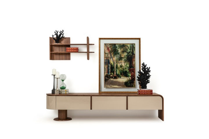 Modern Walnut Dining Set with Console, Mirror & TV Stand