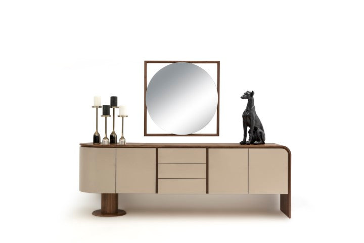 Modern Walnut Dining Set with Console, Mirror & TV Stand
