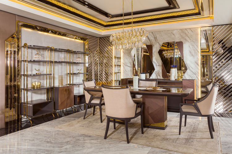VIVALDI Luxury Dining Set with 8 Chairs & Display Cabinet