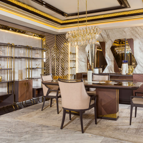 VIVALDI Luxury Dining Set with 8 Chairs & Display Cabinet
